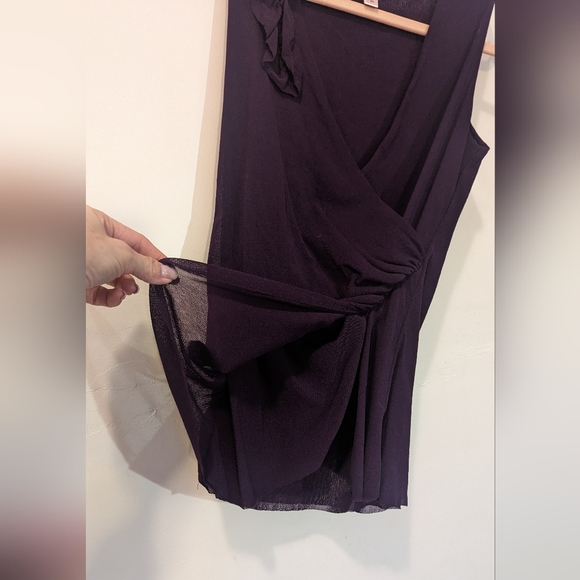 Eggplant deep purple mesh overlay wrap top M Sweet Pea by Tracy Frati - Picture 7 of 14